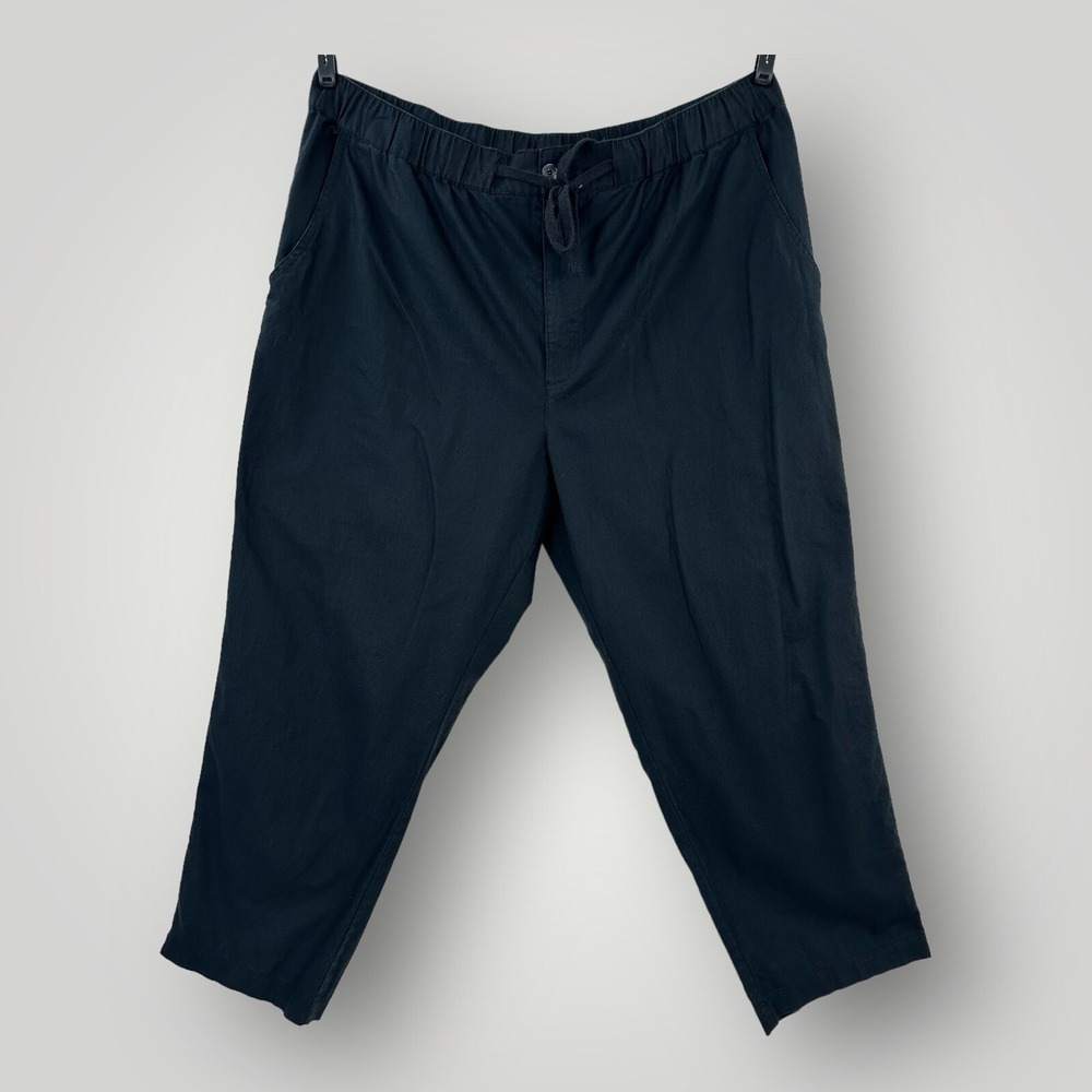 Island Passport Linen Blend Pants‎ Womens 2X Black Drawstring Straight Leg